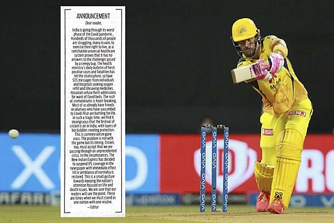 The letter issued by TNIE over a picture of a Chennai Super Kings batsman playing a shot during IPL 2021
