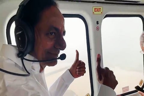 Telangana CM KCR inspects Kaleshwaram project, flies over Godavari river