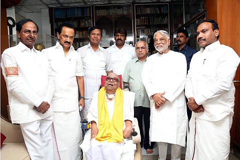Photos: KCR meets Karunanidhi, Stalin, discusses Federal Front to combat BJP, Congress