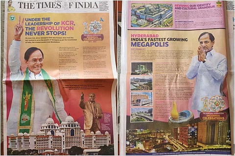 BRS govt runs six-page ads in English, Hindi dailies on Telangana Formation Day