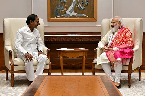 Telangana Chief Minister K Chandrasekhar Rao with Prime Minister Narendra Modi