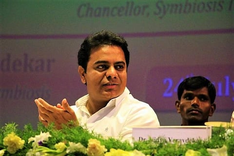 A file image of KT Rama Rao in a white shirt