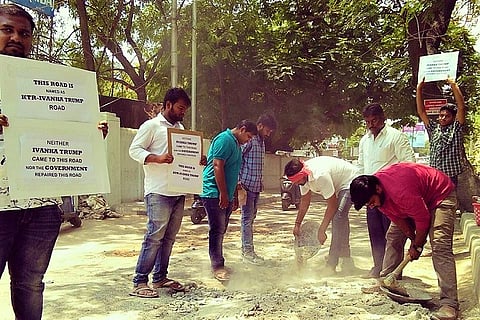 Frustrated Hyd residents repair dilapidated stretch, name it ‘KTR-Ivanka Trump Road’