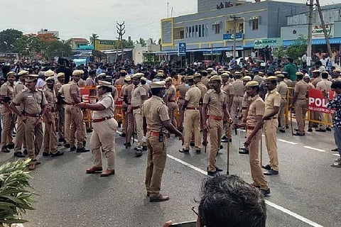 Police at the Kallakurichi protest site