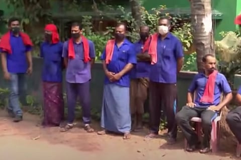 Citu workers clad in blue shirt in Kerala