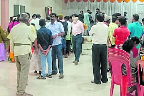Scattered crowds at the Veerashaiva hall where the play was being performed