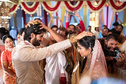 Actor Kartikeya and Lohitha's image from their wedding