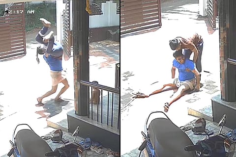 CCTV: Kerala man falls from first floor, caught by his brother