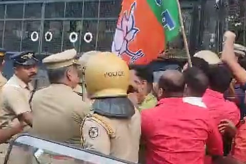 Screengrab from video of the protest
