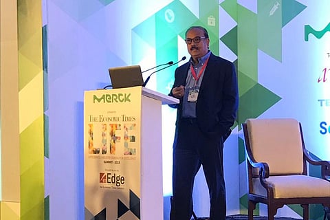 Dr Krishna Ella, founder of Bharat Biotech, addressing a gathering at a summit