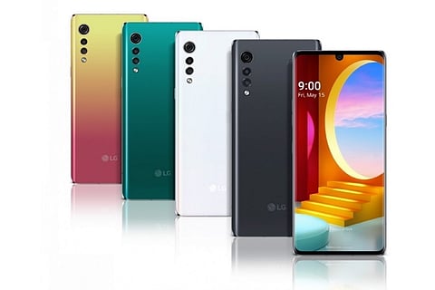 Colourful LG mobile phones positioned one behind the other