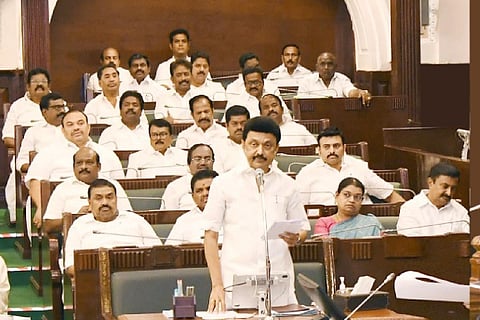 TN Chief Minister MK Stalin speaking at the State Assembly