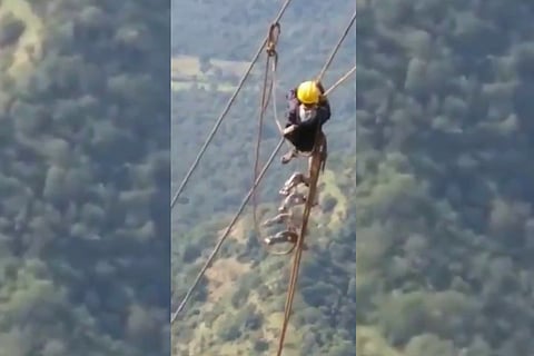 Maharashtra State Electricity Board employee doing repair work