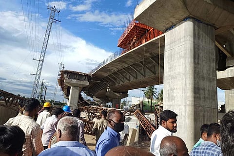 Officials reach the site of the Madurai flyover collapse
