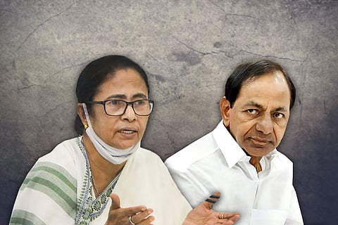 A collage of CM KCR and CM Mamata Bannerjee