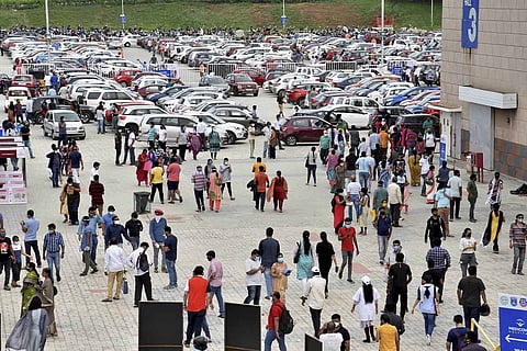 Crowd gathered at Hyderabad's Hitex for vaccination drive