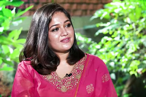 Actor Meghana Raj in a screengrab from her interview.
