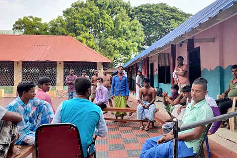 Migrant workers in a relief camp at a school in Kerala's Thiruvananthapuram