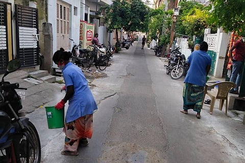 Municipal workers at work in Vijayawada