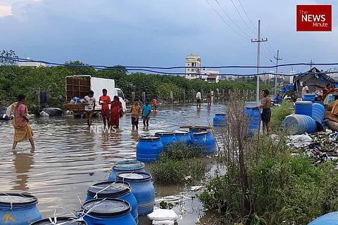 Slum in Munnekolala in Bellandur inundated due to heavy rains.