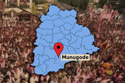 Munugode marked on a Telangana map