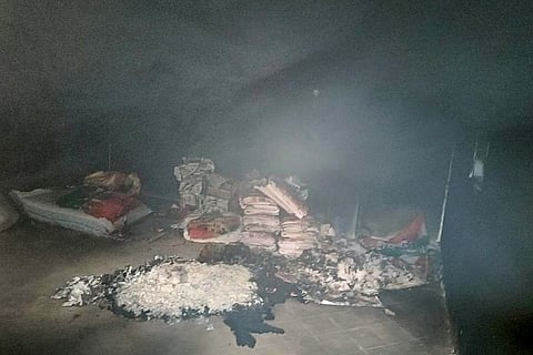 Damaged congress party office in Munugode Constituency in Telangana