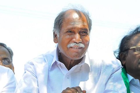 AINRC chief N Rangasamy wearing a white shirt