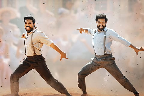 Ram Charan and Jr NTR in Naatu Naatu song from RRR