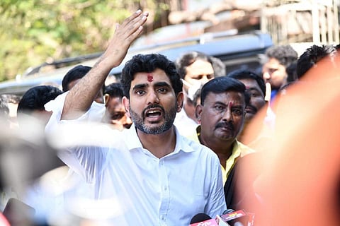 Nara Lokesh during a protest