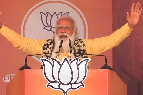 Narendra Modi speaks without a mask at an election rally in West Bengal
