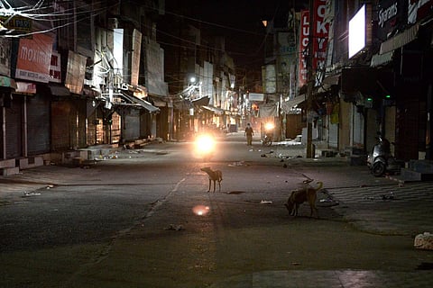 A deserted market during night curfew to curb the spread of Coronavirus