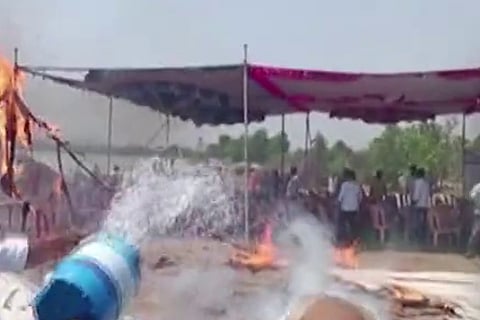 Fire triggered by crackers during Telangana Formation Day celebrations