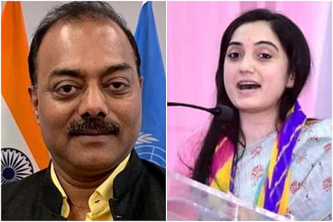 Collage of BJP's Naveen Jindal and Nupur Sharma (left)