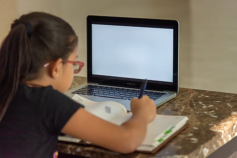 Online class with laptop