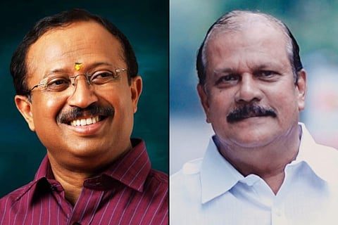 A collage of V Muraleedharan and PC George