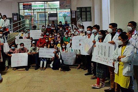 Protest by PG students in BMRCI