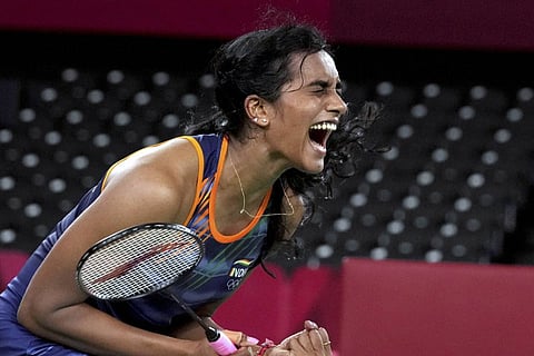 Tokyo Olympics: Badminton player PV Sindhu celebrating after a win