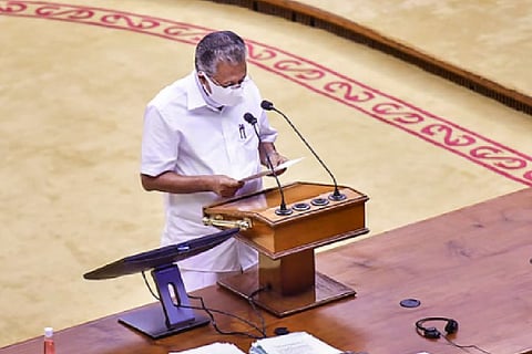 Kerala Chief Minister Pinarayi Vijayan wearing mask, speaking in Kerala Assembly