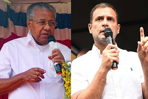 From left: Kerala CM Pinarayi Vijayan and Congress leader Rahul Gandhi