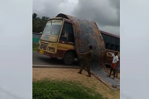 Video: Roof of TN govt bus rips off while passengers on board