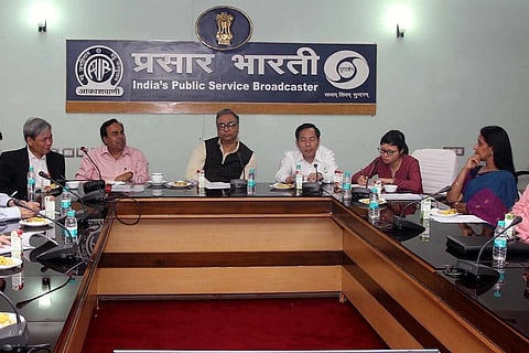 Journalists interact with Prasar Bharati CEO