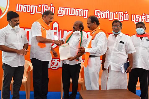 Puducherry BJP leaders on stage for election campaign