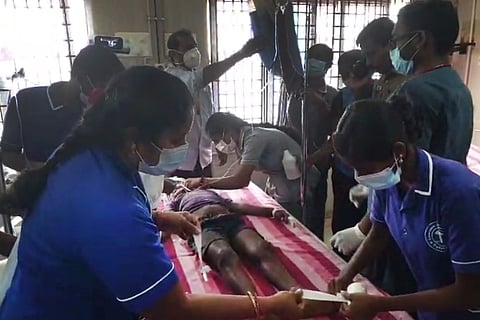 The boy who was shot by the bullet receiving treatment at a hospital