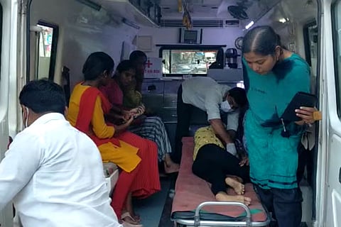 RGUKT Basar food poisoning: A student at IIIT Basara being taken to hospital in an ambulance