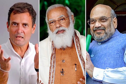 Collage of Rahul Gandhi, Modi and Amit Shah