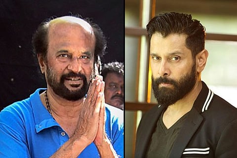 Actor Rajinikanth's image on the left and Chiyaan Vikram's iimage on the right.