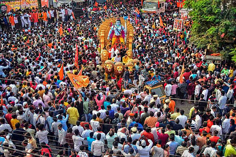 Ram Navami procession in Hyderabad with the idol of Lord Rama