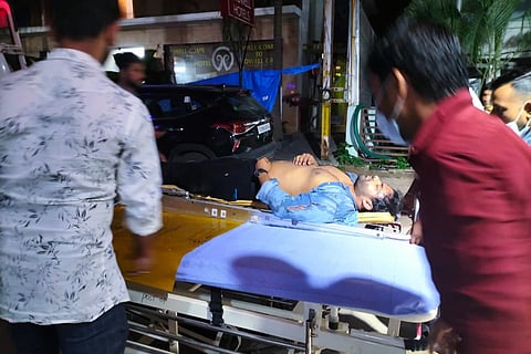Sai Dharam Tej being taken on a stretcher