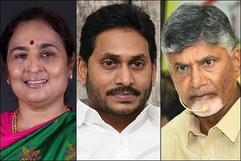 BJP Tirupati Lok Sabha candidate Ratna Prabha, Andhra Pradesh Chief Minister Jagan and TDP chief Chandrababu Naidu