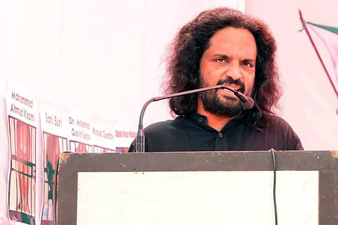 File image of Rona Wilson, accused in the Bhima Koregaon case, giving a speech at an event